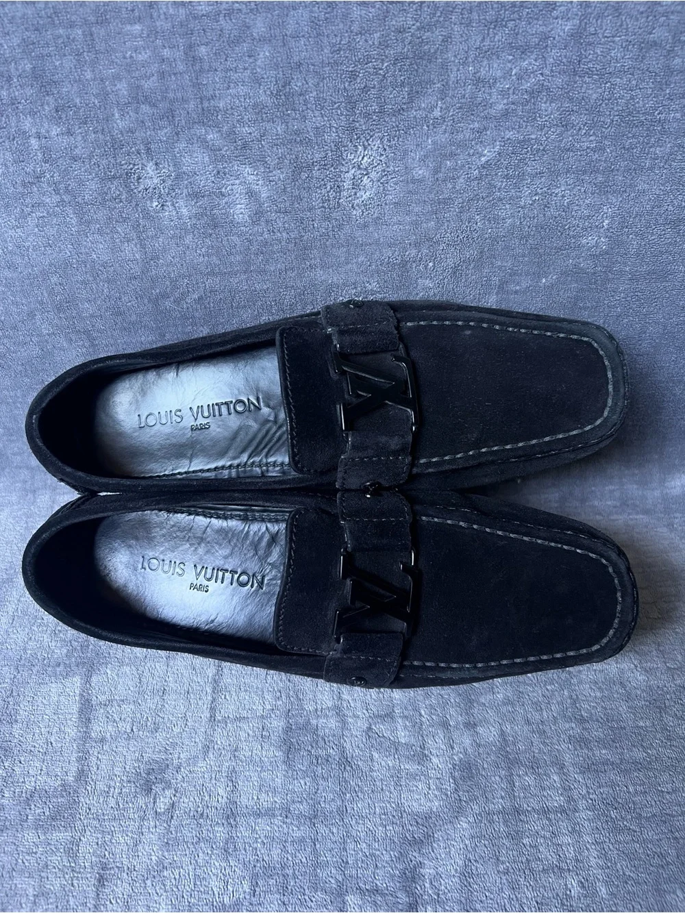 Louis Vuitton Men’s Leather Suede Loafers Sz 9 US 10 Black Monte Carlo Luxury